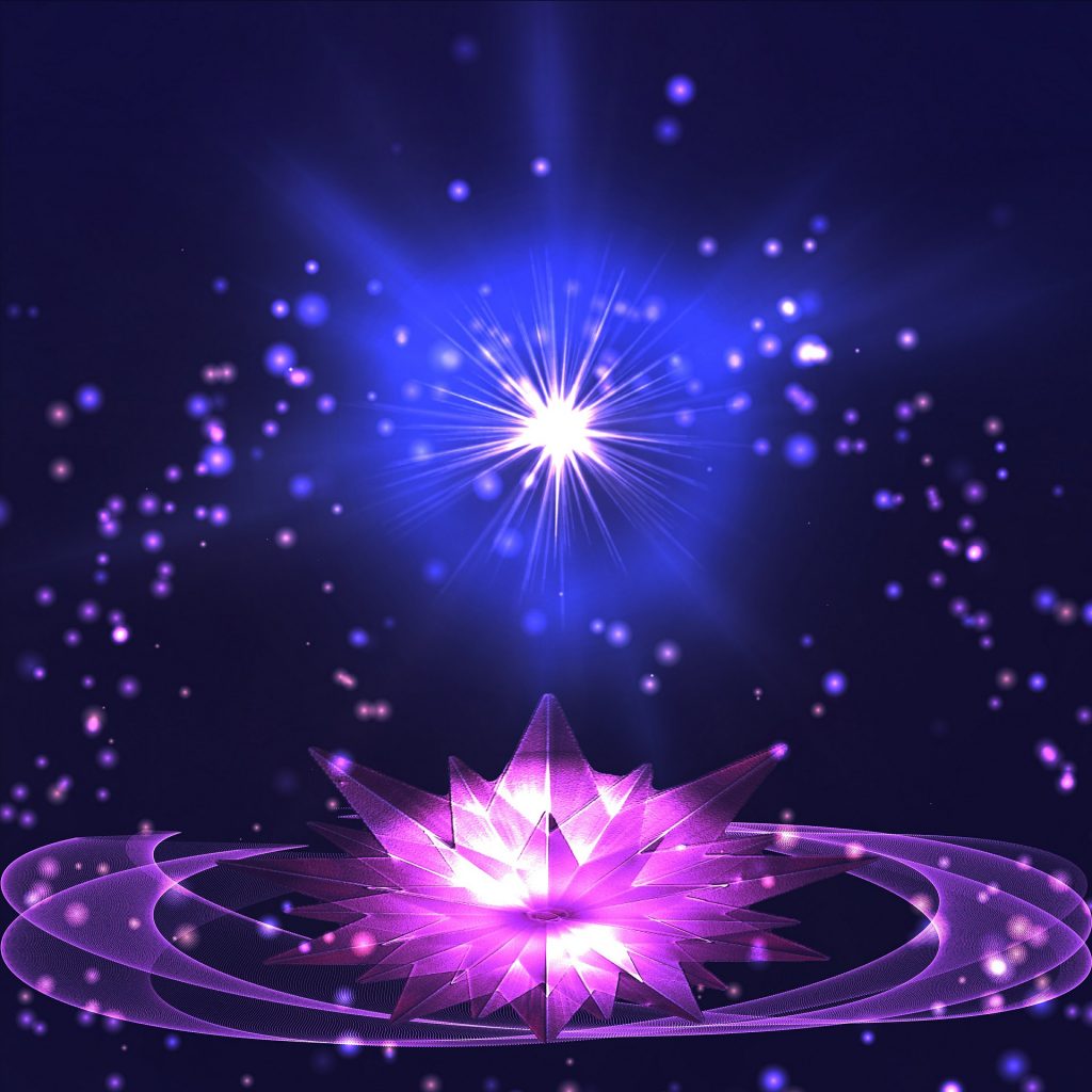 starburst in space with purple lotus flower